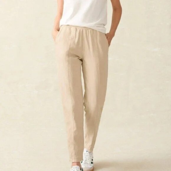 Faherty Safari Beige Tencel Linen Arlie Pull On Tapered Ankle Pants Womens XL - Picture 1 of 9